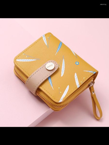 Carteras para mujer, cartera bonita con cremallera y hebilla, plegable, diseño de marca para chica, monedero pequeño de cuero Pu, tarjeteros femeninos 2023