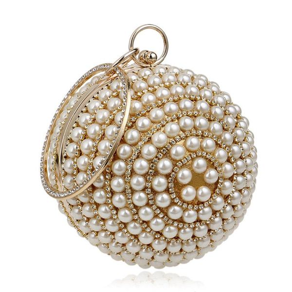 Portefeuilles Femmes Or Portefeuille Diamants Strass Boule Ronde Sacs De Soirée 2023 Mode Luxe Perle Pochette Dames Bague Embrayages Pures