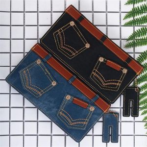 Portefeuilles dames jeans stijl zip portemonnee ontwerper merk portemonnee dame feest vrouwelijke kaarthouder grote capaciteit koppeling bagwallets