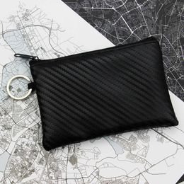 Portefeuilles Men Mini Pouch Carbon Fiber PU Lederen zak Kleine rits munt Portekaartje Holder geld Key portemonnee met ring Kids Gifts L221101