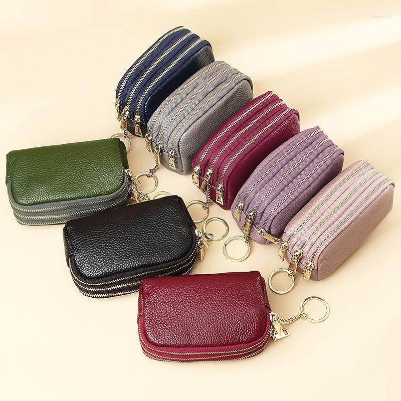 Wallets Women Mini Coin Purse Cute Korean Ladies Genuine Cow Leather Small Short Wallet With Keychain Pouch Key Holder Case Bag