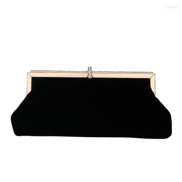 Billeteras para mujer, bolso de mano de noche de terciopelo negro Retro, purpurina para hebilla de diamantes de imitación, bolso de mano para fiesta de banquete, bolso de mano para mujer con cadena