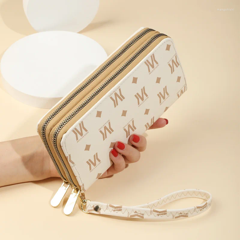 Wallets Women's Long Wallet 2023 Fashion Large Capacity Double Zipper Mobile Phone Bag Printed Wrist Clutch Women