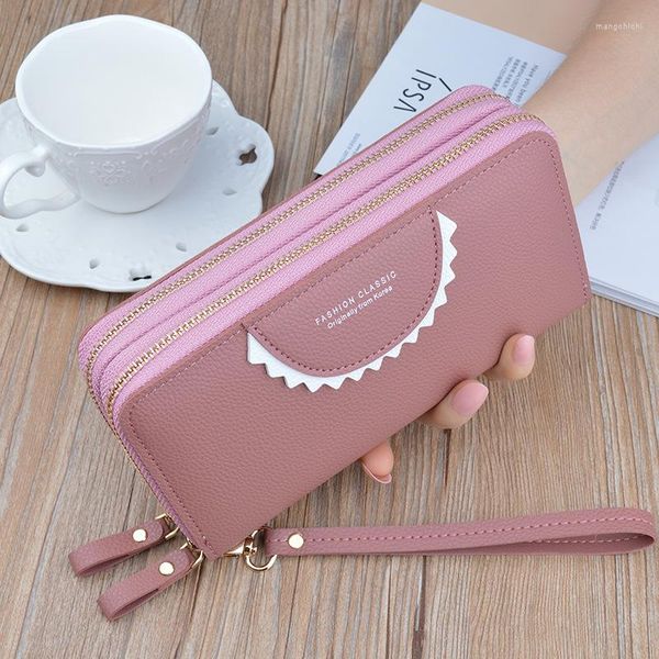 Carteras Cartera larga para mujer con estampado de letras, monederos con doble cremallera, tarjetero de estilo de Color sólido, bolso de mano con Clip para dinero