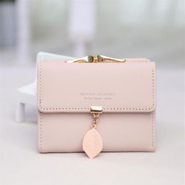 Portefeuille Mini portefeuille féminin 2021 Small Small Fresh Leaf Pendant 3 Fold Student Coin Purse Clutch337Q