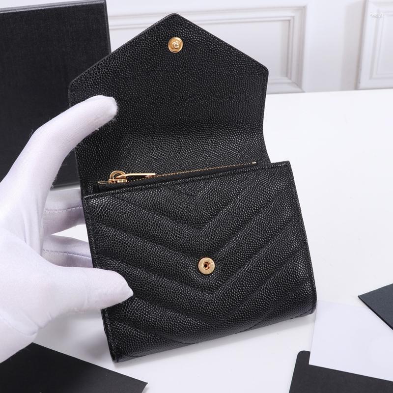 Brieftaschen Frauen kurzer Geldbörse falten lange echte Ledermünze hochwertige Tasche