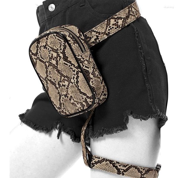 Carteras Bolso de cintura para mujer Correa de muslo Cuero de PU Cremallera ajustable Pierna de moda Hip Cartera apretada con correas