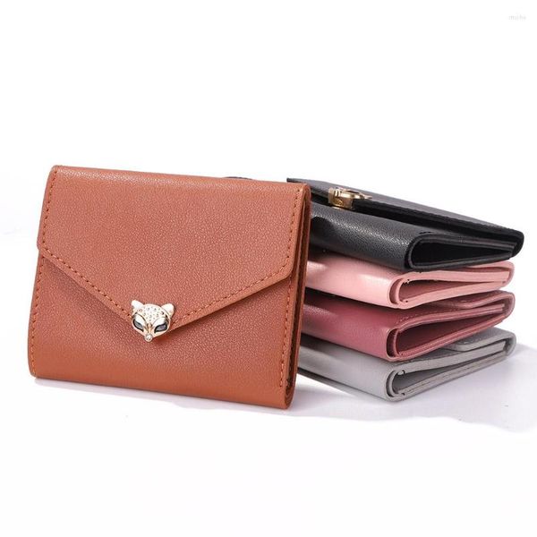Portefeuilles femmes Vintage Simple portefeuille à trois volets en cuir PU porte-monnaie couleur unie porte-carte d'affaires court dames femme Mini sac