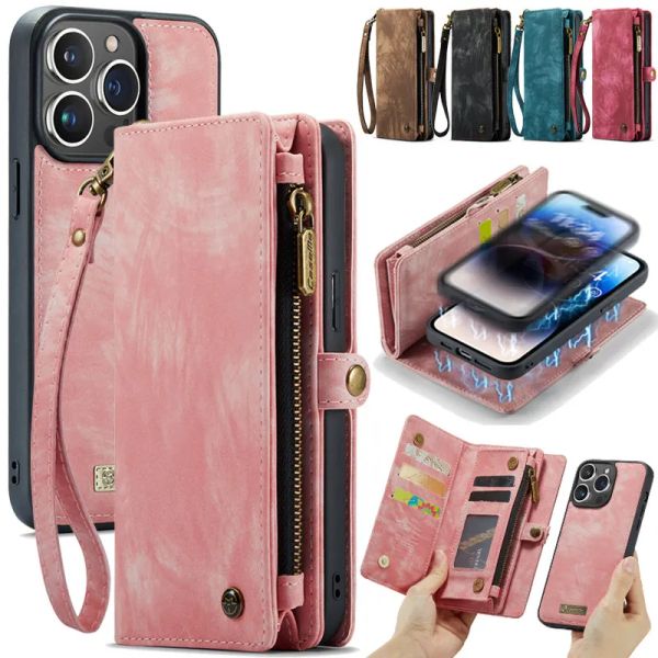 Billets Band de muñeca Magnética Flip Flip Case de teléfono para iPhone 14 Pro Max 13 12 11 X XS XR SE 2022 8 7 Plus Coque de la ranura de tarjeta de billetera