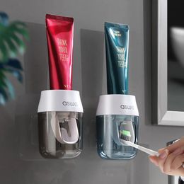 Wallmounted tandpasta gadget automatische kneep machine opbergrek luie tandenborstelhouder punchfree childrens 231222
