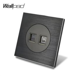 Wallpad l6 double 2 x data pc cat6 Ethernet ordinateur socket mural rj45 sort de câblage en aluminium en aluminium en satin noir