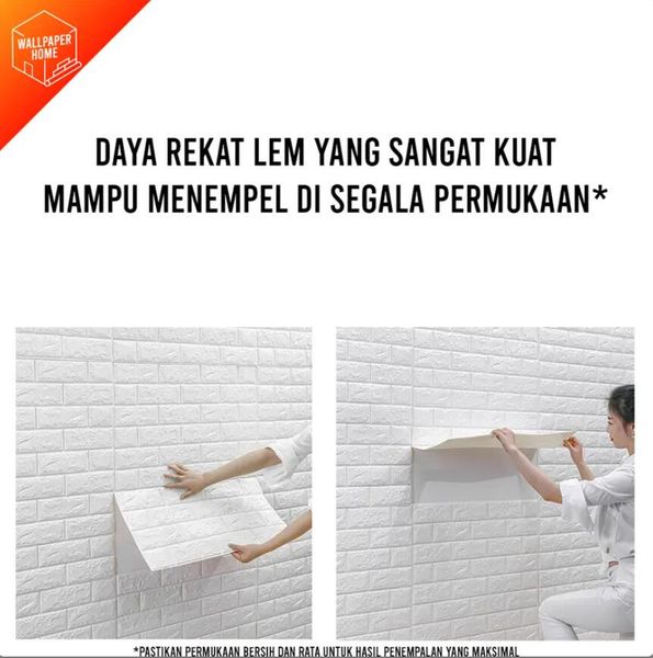 Papel pintado Dinding Motivo de espuma 3D Batu Bata Pegatinas de pared 70 x 77 CM Dekorasi stiker Dinding Kamar Murah - Warna Putih