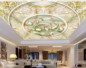 Wallpaper voor Keuken 3D Jade Carving Lotus Carp Exquisite Patroon Moderne Woondecoratie Zenith Silk Wallpaper