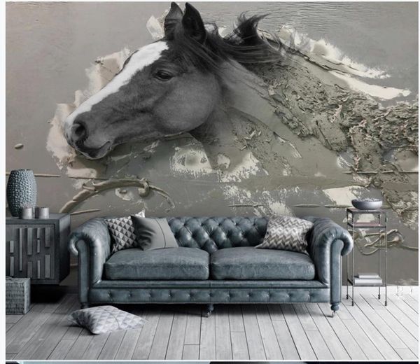 fond d'écran pour les murs 3 d pour le salon 3D en relief abstrait cheval blanc mur de fond TV