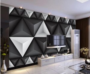 behang voor muren 3 d voor woonkamer eenvoudige zwart-witte stereo geometrische kunst tv achtergrondmuur