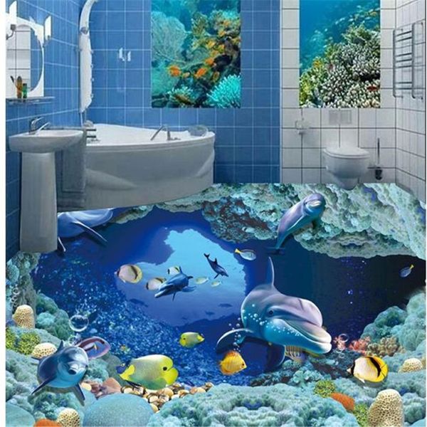 Papier peint pour murs 3 d pour salon Monde sous-marin 3D sol de salle de bain 3d peinture au sol papier peint 300w