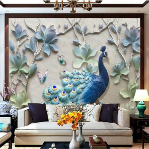 Behang voor muren 3D reliëf blauwe wallpapers achtergrond wanddecoratie schilderij behang