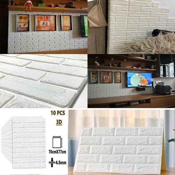 Fondos de pantalla 10 unids 3D Estéreo Etiqueta de la pared de ladrillo Tienda Renovación Espuma impermeable Autoadhesivo 70x77 cm Papel tapiz Decoración del hogar