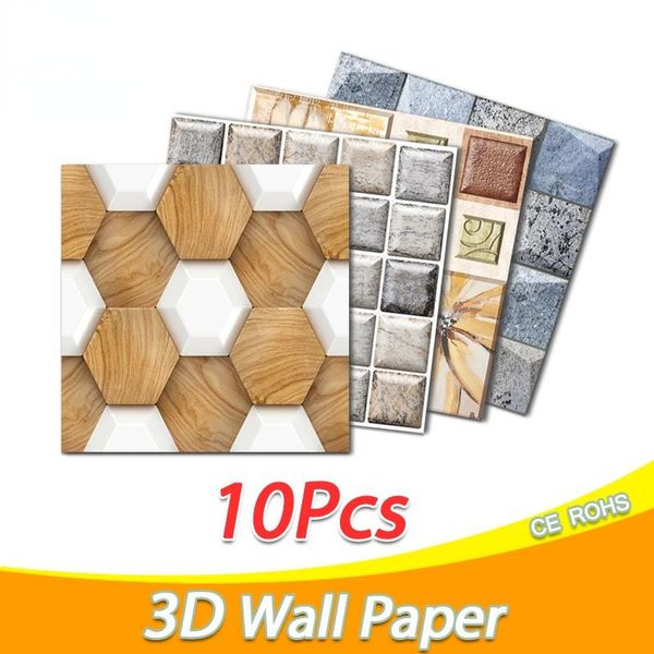 Fonds d'écran 10pcs 3D Fond d'écran DIY BRIQUE MOTEUR DE PIERRE AUTOSIVE ADOSIVE AUTAGEMENTS MURS AUTRALONS BACKSEPLASH TILE SALLOGE SALLE