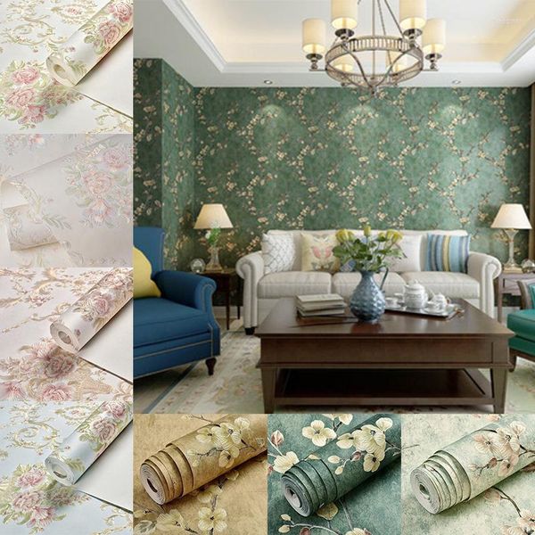 Papel tapiz de 1M para el hogar, papel tapiz no tejido, rollo de papel de pared con estampado Floral 3d para dormitorio, decoración clásica de lujo de estilo europeo