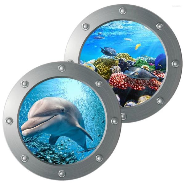 Fondos de pantalla 2 PCS Etiqueta de la pared Papel tapiz Artesanía Decoración de la habitación Tridimensional Ojo de buey Mar Baño PVC Niños Niño Calcomanías de delfines