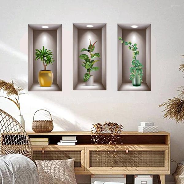 Fonds d'écran 2 ensembles Green Plante en pot Sticker Mur Sticker Chambre Decor 3D BONSAI FAKES FINES FACES ADHESIV