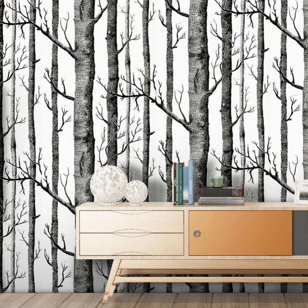 Papel tapiz 2023, pegatinas de cáscara de abedul, papel tapiz autoadhesivo, Fondo de estudio de pared de madera en blanco y negro, decoración del hogar