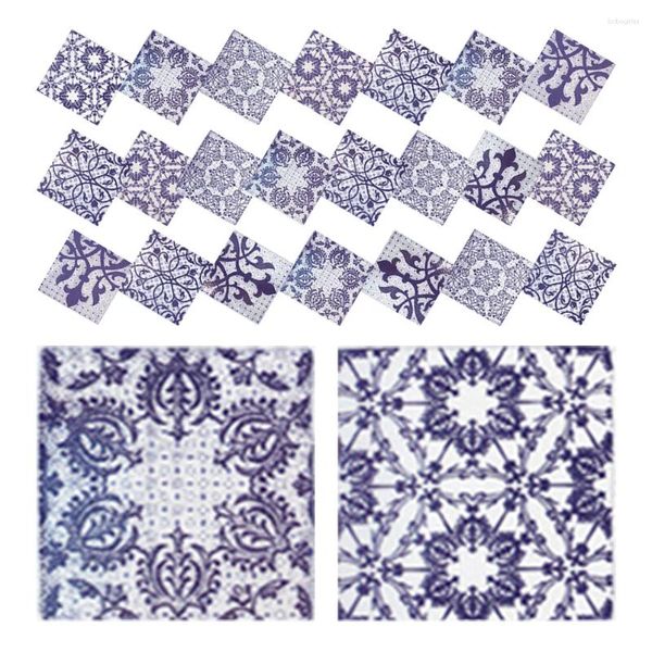 Fondos de pantalla 24 PCS Decoración vintage Mosaico Azulejo Etiqueta Flor Azulejos Pegatinas Calcomanías florales para pared cuadrada