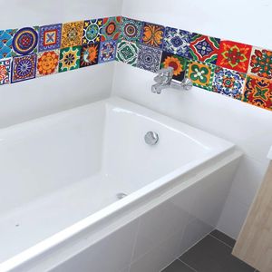 Fondos de pantalla 24 hojas Pegatinas de azulejos vintage Cocina Backsplash Trim Peel Impermeable Bordes de pared Decoración mexicana Baño Ladrillo Azulejos Piso