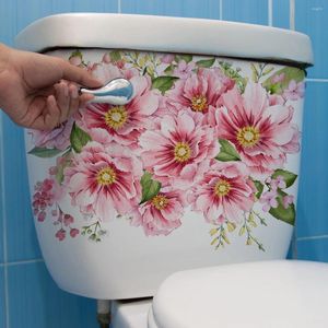 Fonds d'écran 25 35cm plante fleur rose autocollant de toilette salle de bain décoratif mur décor à la maison MS2388