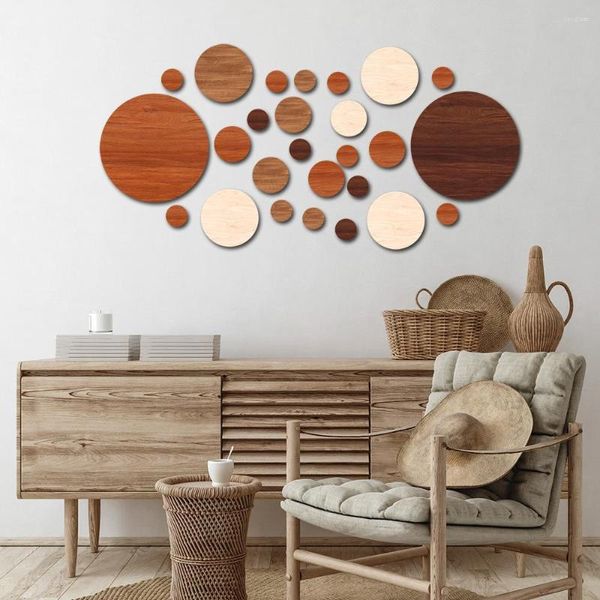 Fonds d'écran 26 pièces 3D autocollant mural en bois rond bricolage TV fond chambre autocollants décor chambre salle de bain décoration de la maison