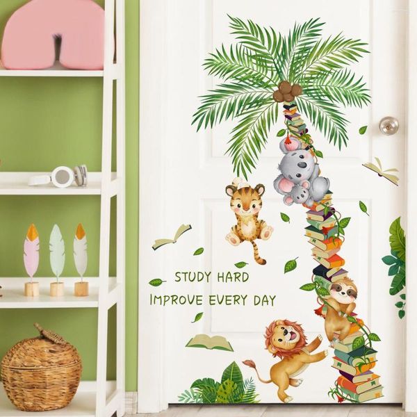 Fondos de pantalla 2 unids árbol de coco dibujos animados animal pegatinas de pared sala de estar dormitorio fondo decoración del hogar ms4289
