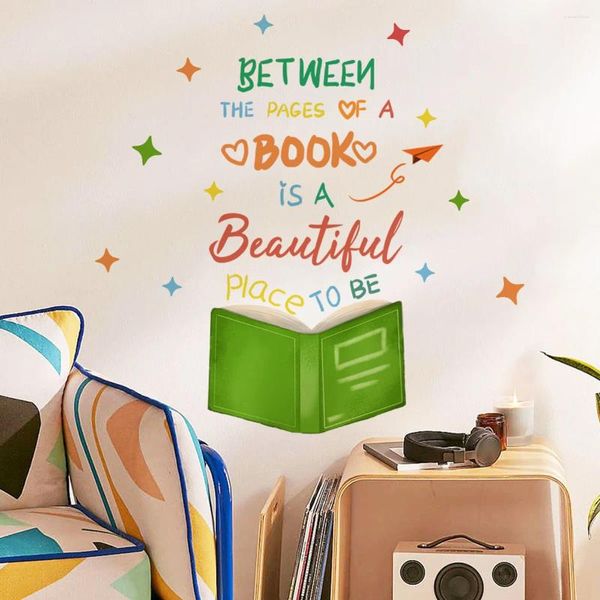 Fonds d'écran 2pcs anglais beaux livres étoiles caricatures autocollants muraux fond pour enfants décoratif ms8415