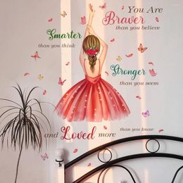 Fonds d'écran 2pcs petite fille anglais slogan papillon dessin animé autocollant mural mignon créatif fond chambre décoration murale