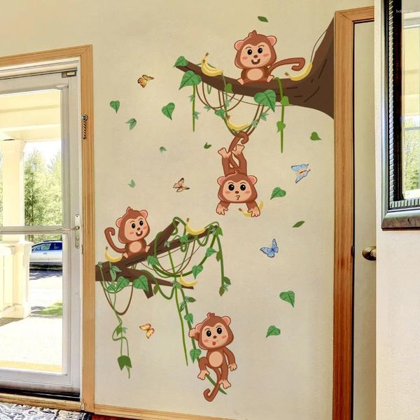 Fonds d'écran 2pcs Moe Funny Monkey Animal Vine Feuilles Butterfly Fond Sticker Sticker Decorative Chadow salon MS6341