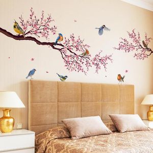 Wallpapers 2pcs Peach Tree Branch Bird Wall Sticker Living Room Background Decoration Stickers Self Adhesive