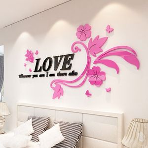 Fonds d'écran 3 tailles multi-pièces motif de fleur d'amour 3D décoration acrylique autocollant mural bricolage affiche murale mariage décor à la maison chambre Wallstick 230505