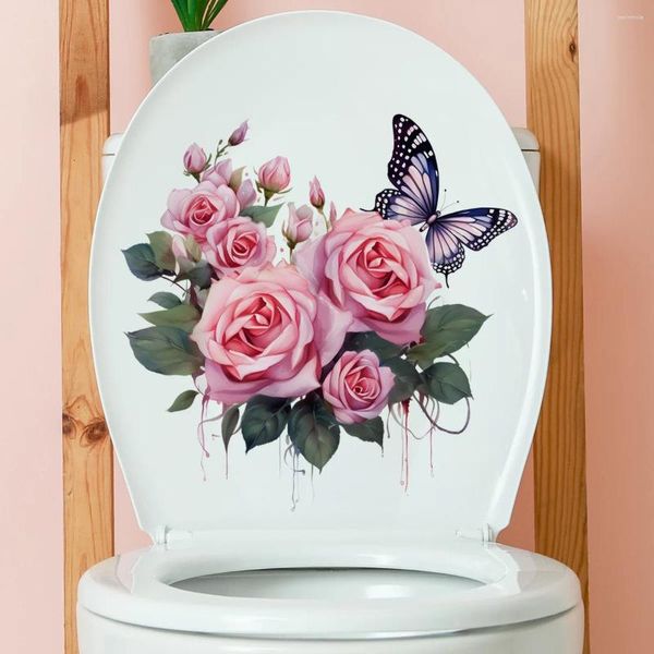 Fondos de pantalla 30 30 cm Creative Rosa Rose Flower Butterfly Pegatina de baño Baño Tapa decorativa MS4371