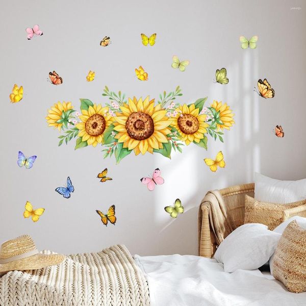 Fonds d'écran 30 60cm plante tournesol couleur papillon dessin animé autocollant mural fond salon chambre décoration murale