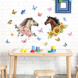 Fonds d'écran 30 80cm cheval plante fleur tournesol papillon dessin animé autocollant mural fond salon décoration murale