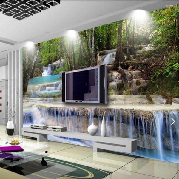 Fondos de pantalla 3d 5d 8d Po Fondo de pantalla Naturaleza Mural de cascada para sala de estar Muro de la casa Pintura decorativa lienzo de tela de seda murales de paisaje