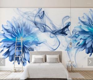 Fondos de pantalla 3D Flor azul abstracta Papel tapiz Mural HD Impreso Po Murales de pared para dormitorio Rollo de papel floral Contacto personalizado