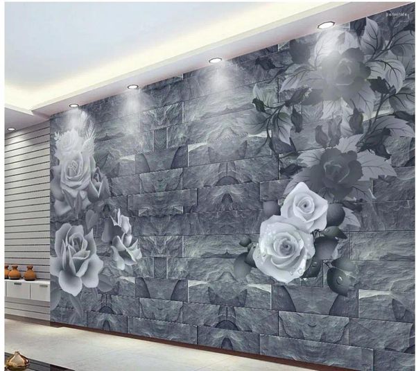 Fonds d'écran 3d Fond d'écran de salle de bain Rose Rose Rose mur mural PO Decoration Home Decoration
