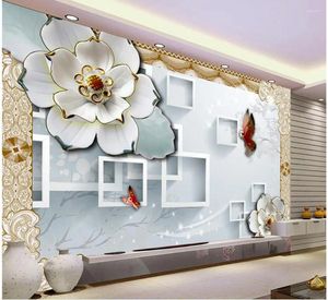 Fonds d'écran 3D Bloc TV Toile de fond Fleurs en relief Papel Parede Papier peint mural Décoration de la maison Fleur