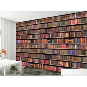 Wallpapers 3D Boekenplank Boekenkast Achtergrond Muur Modern Behang Voor Woonkamer Drop Delivery Huis Tuin Dhvur