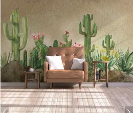 Wallpapers 3d cactus bloem behang muur muurschildering papier peint papieren slaapkamer hand schilderen bloemen papieren huisdecoratie