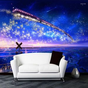 Fondos de pantalla Murales de dibujos animados 3D para habitación de niños Starry Sky Blue MuralsTV Sofá Fondo Pared Tren Techo Papel tapiz