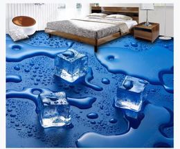 Fonds d'écran 3D PVC personnalisé PVC Selfadhesive Mural Wallpaper Painting Floor étanche de salle de bain Ice Cubes 3D Tiles de plancher