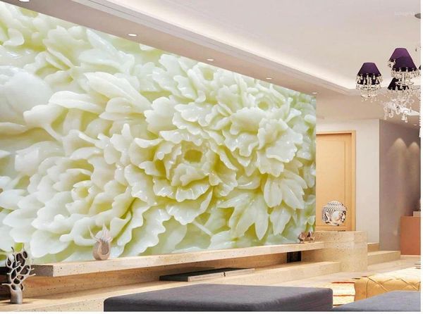 Fonds d'écran 3D Fond d'écran personnalisé Jade Peony Flower Flower Mural Classic For Walls Bathroom