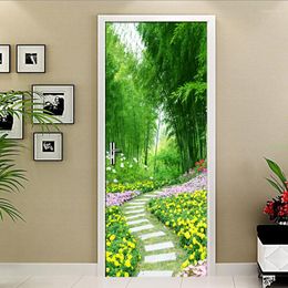 Wallpapers 3d deur stickers muurschildering wallpaper bospad bloemen slaapkamer woonkamer sticker muur huis decoratie poster po tapety